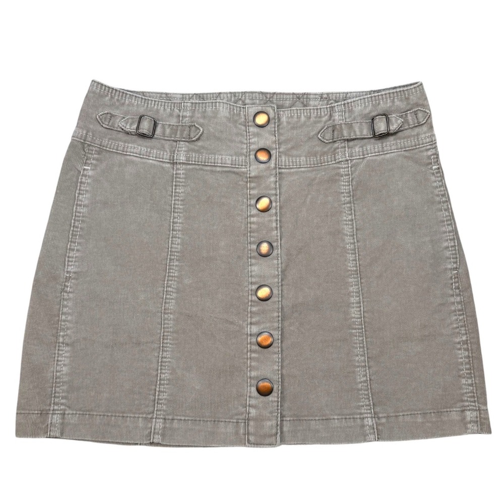 Vintage Y2K GAP Corduroy Mini Skirt Size 6 Olive Gray Button Front Buckle 2004